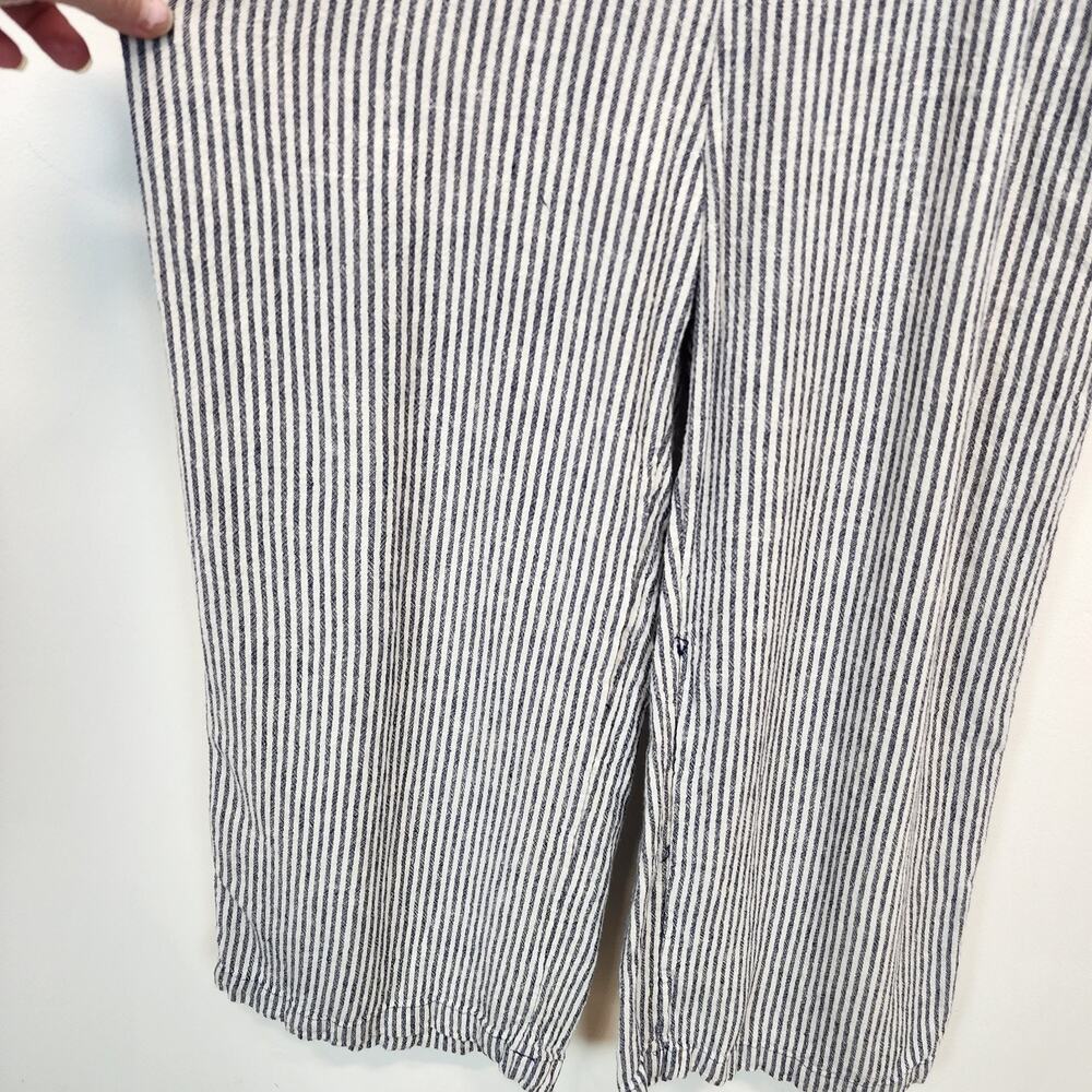 Old Navy Wide Leg Crop Jumpsuit Size S Striped Linen Blend Long Sleeve Tie Waist - Picture 9 of 15